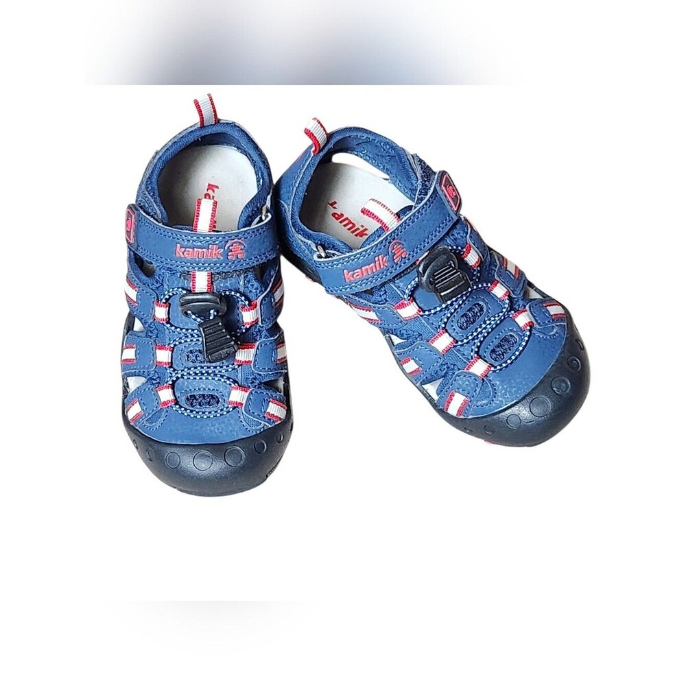 Kamik Kids' Crab Fisherman Sandal Rubber Sole Waterproof Size 10 Blue Red White